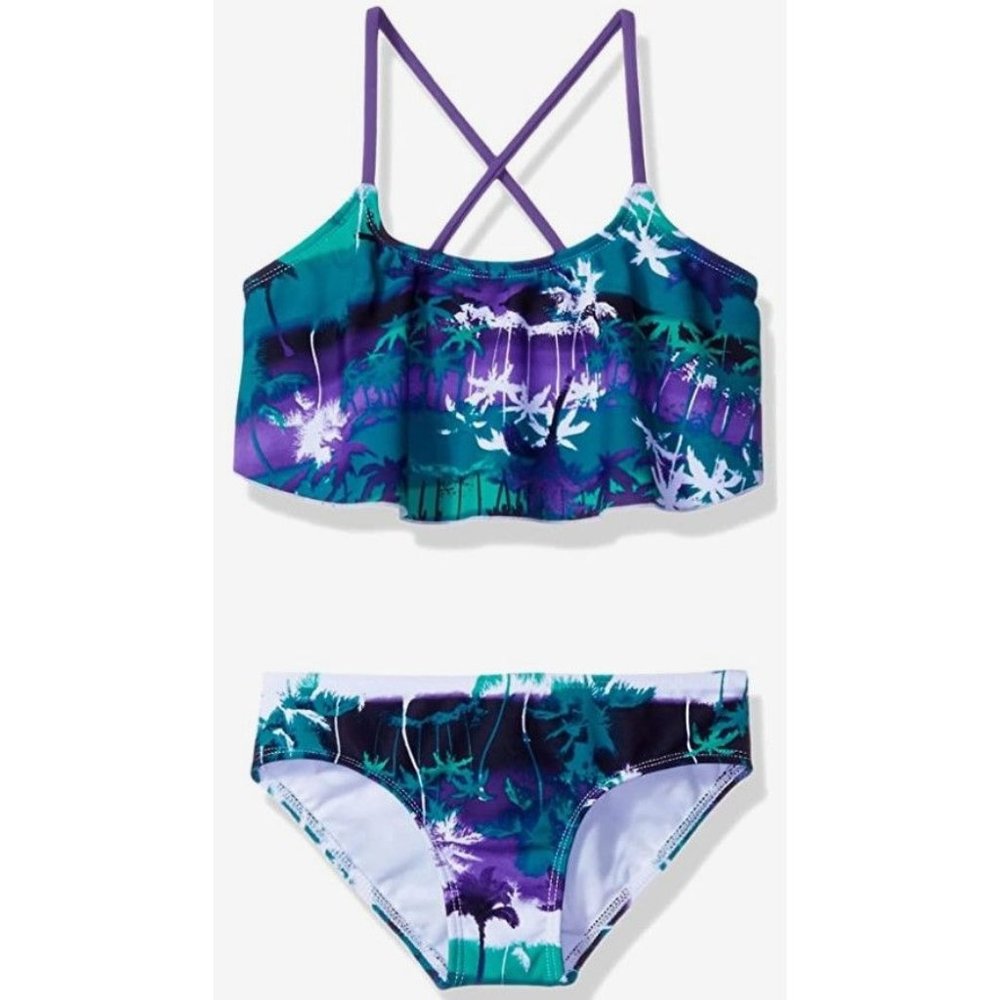 Kanu Surf Bikini Two Piece Size 14 Purple & Green Alice Flounce